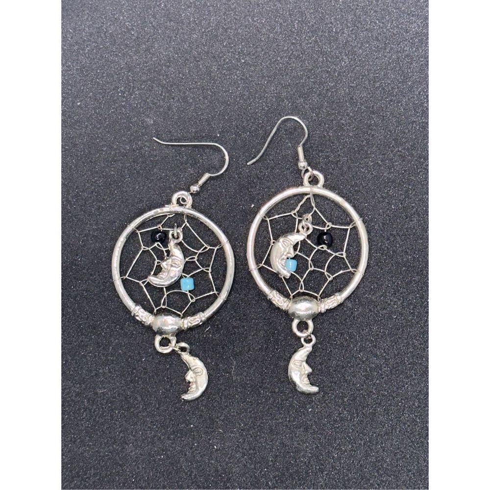 VTG Boho Dreamcatcher Earrings Moon Dreamcatcher Dangle Earrings